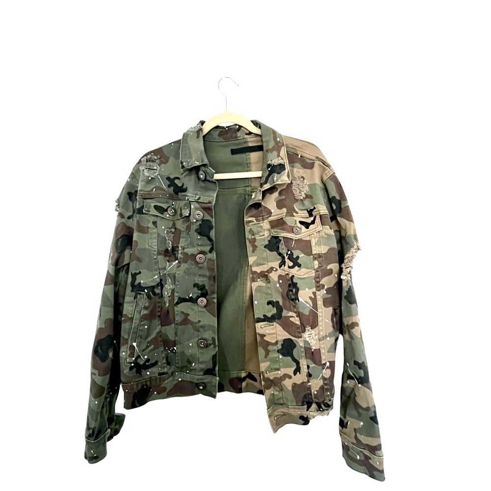 KDNK Distressed Camouflage Denim Jacket size small